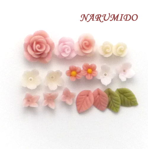 クレイフラワーセット 薔薇と小花 ピンク - NARUMIDO