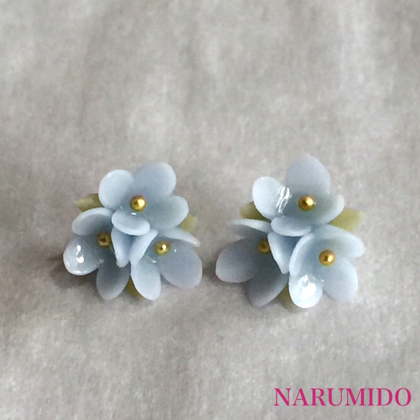 クレイフラワーセット ４弁花ブーケ 水色 ２個セット - NARUMIDO