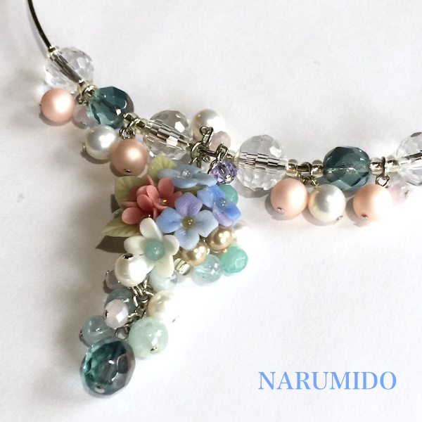 紫陽花ブーケとアクアマリンのワイヤーチョーカー - NARUMIDO